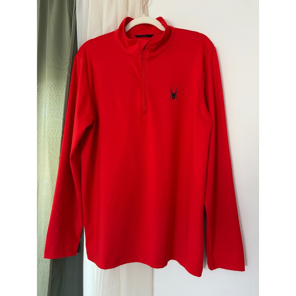 Spyder Quarter Zip Pullover Mens Large Red Long‎ Sleeve Activewear Henley Sporty